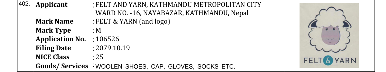 Original bulletin entry for FELT & YARN (and logo)