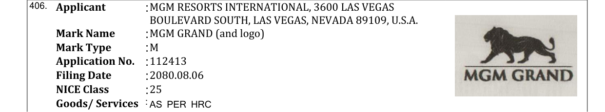 Original bulletin entry for MGM GRAND (and logo)