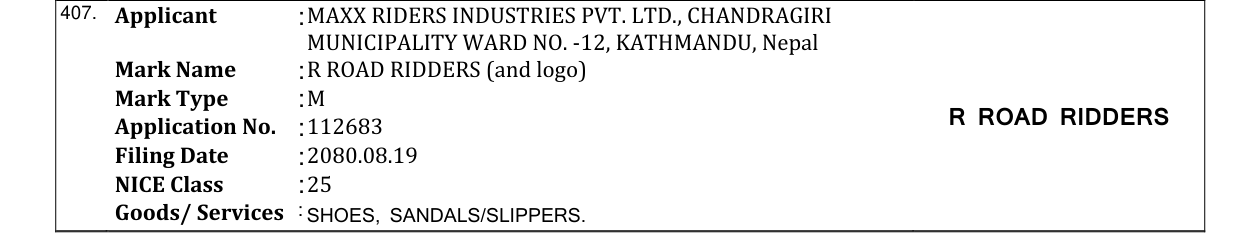 Original bulletin entry for R ROAD RIDDERS with Logo