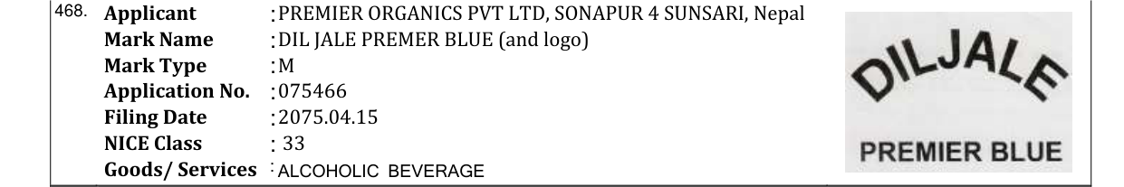 Original bulletin entry for DIL JALE PREMER BLUE (and logo)