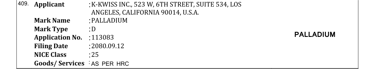 Original bulletin entry for PALLADIUM