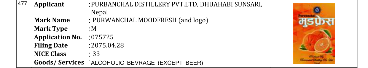 Original bulletin entry for PURWANCHAL MOODFRESH (and logo)
