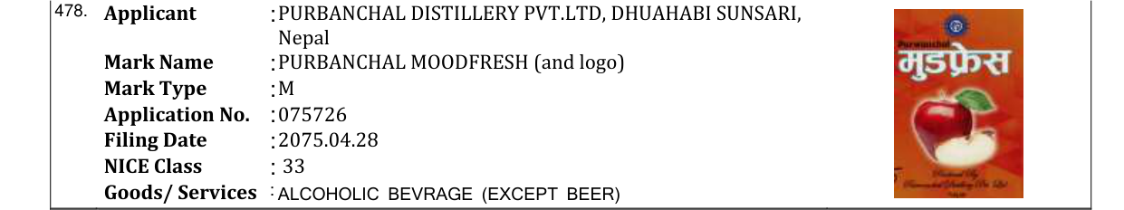 Original bulletin entry for PURBANCHAL MOODFRESH (and logo)