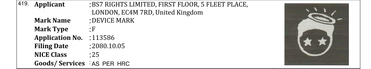Original bulletin entry for DEVICE MARK