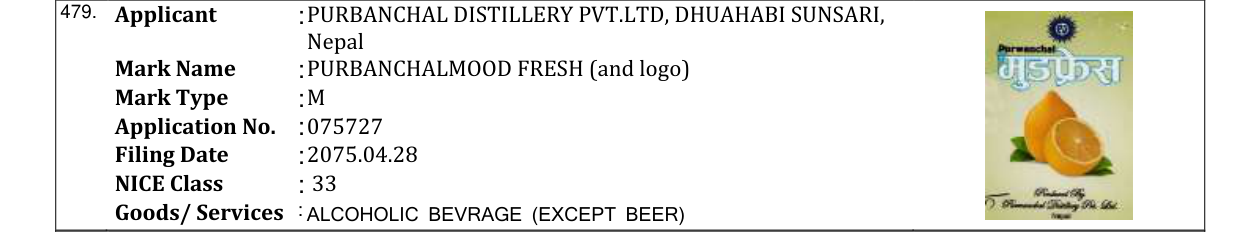 Original bulletin entry for PURBANCHALMOOD FRESH (and logo)