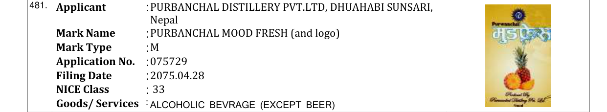 Original bulletin entry for PURBANCHAL MOOD FRESH (and logo)