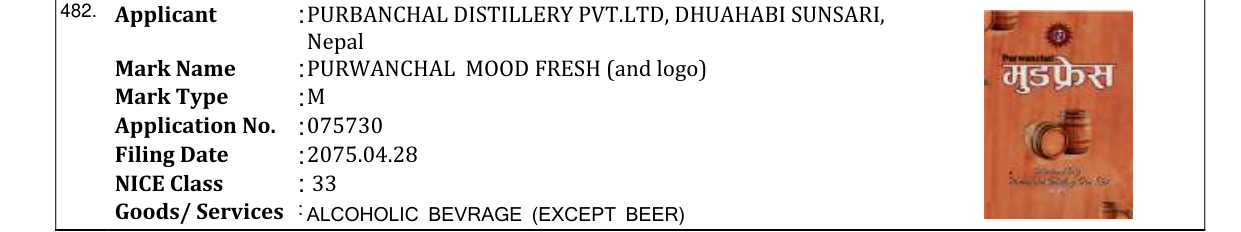 Original bulletin entry for PURWANCHAL MOOD FRESH (and logo)