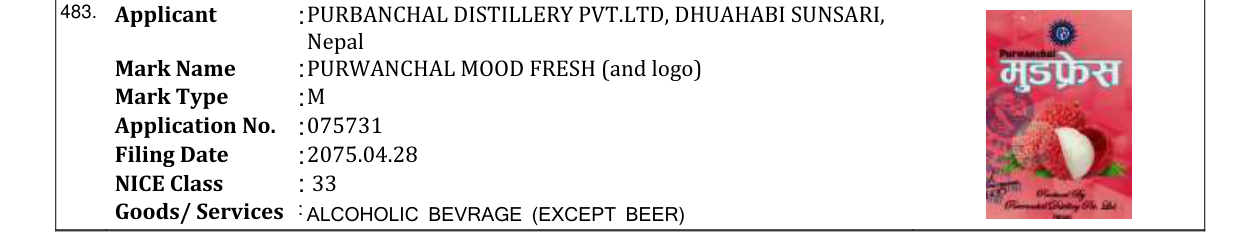 Original bulletin entry for PURWANCHAL MOOD FRESH (and logo)