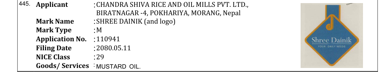 Original bulletin entry for SHREE DAINIK (and logo)