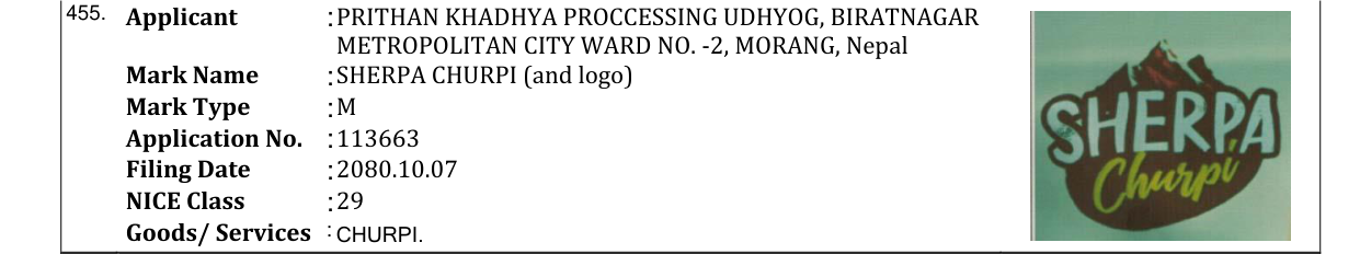 Original bulletin entry for SHERPA CHURPI (and logo)