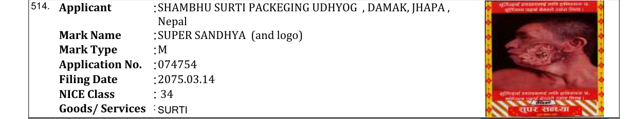 Original bulletin entry for SUPER SANDHYA (and logo)