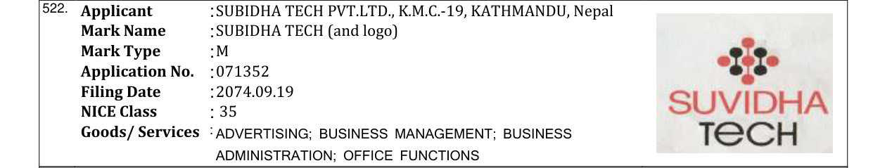 Original bulletin entry for SUBIDHA TECH (and logo)