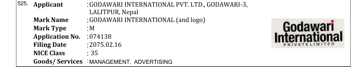 Original bulletin entry for GODAWARI INTERNATIONAL (and logo)