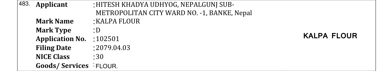 Original bulletin entry for KALPA FLOUR