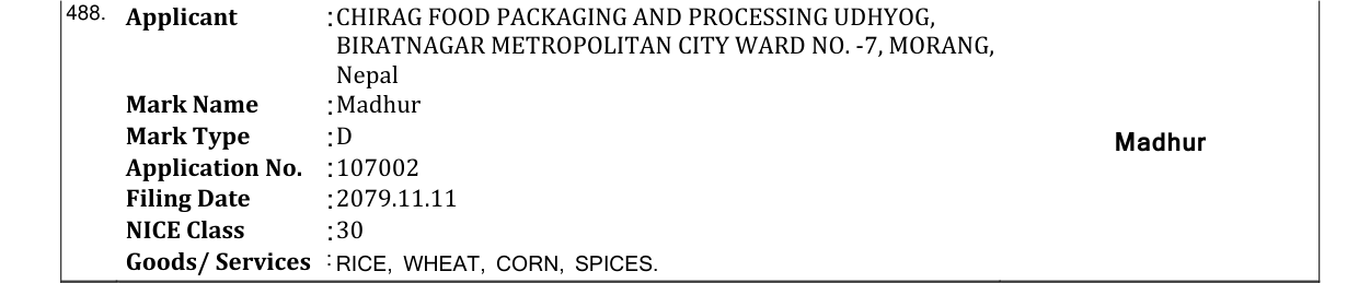 Original bulletin entry for Madhur
