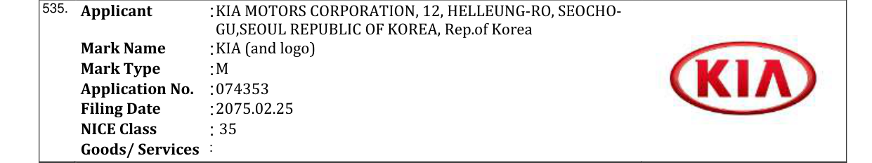 Original bulletin entry for KIA (and logo)