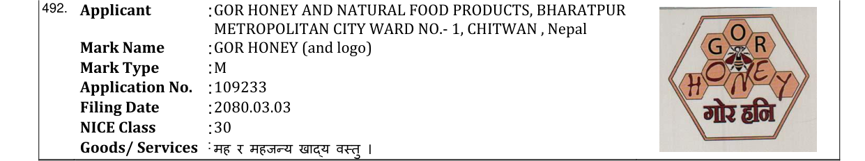 Original bulletin entry for GOR HONEY (and logo)