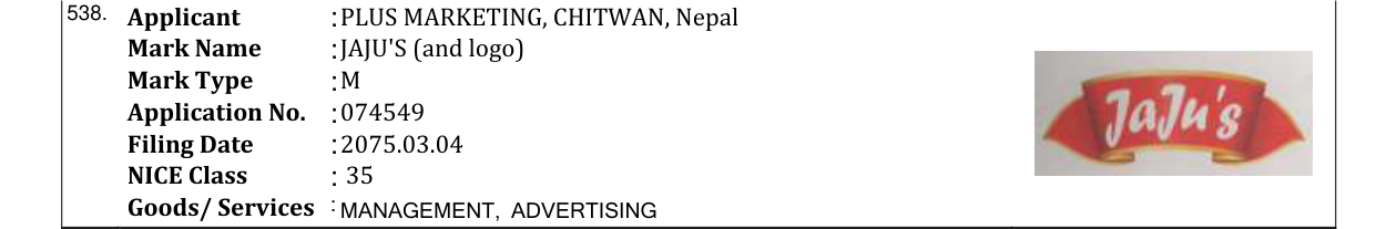 Original bulletin entry for JAJU'S (and logo)