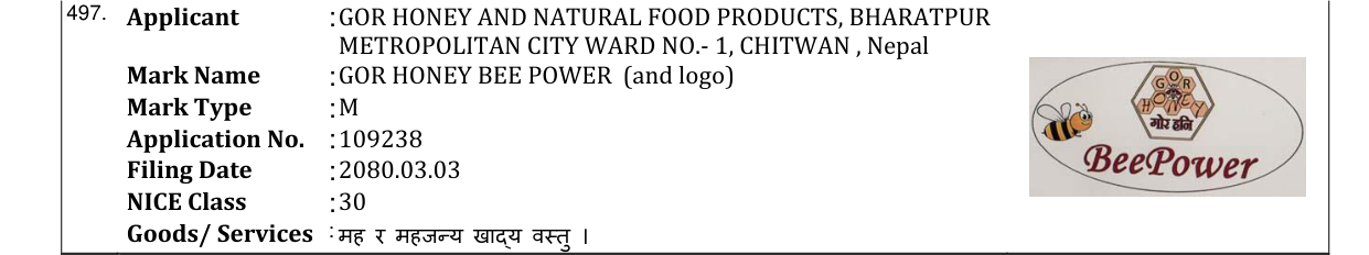 Original bulletin entry for GOR HONEY BEE POWER (and logo)