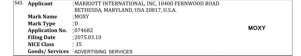 Original bulletin entry for MOXY