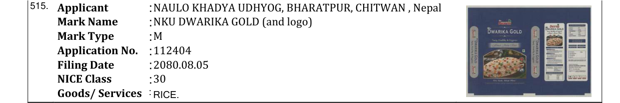 Original bulletin entry for NKU DWARIKA GOLD (and logo)