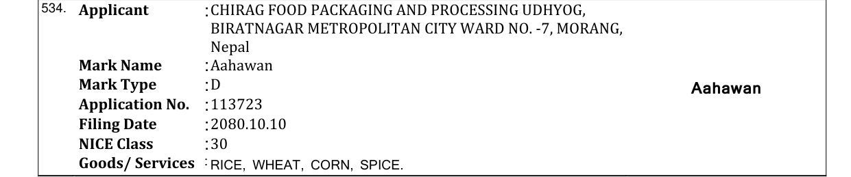 Original bulletin entry for Aahawan