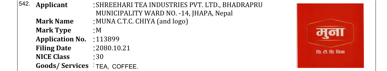 Original bulletin entry for MUNA C.T.C. CHIYA (and logo)