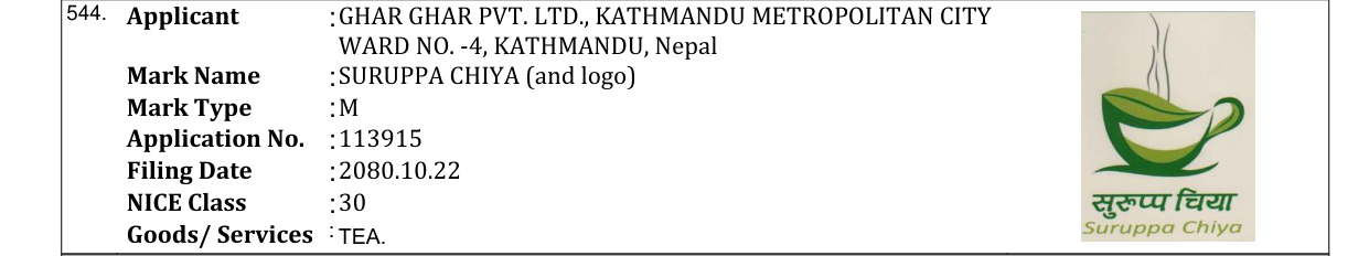 Original bulletin entry for SURUPPA CHIYA (and logo)