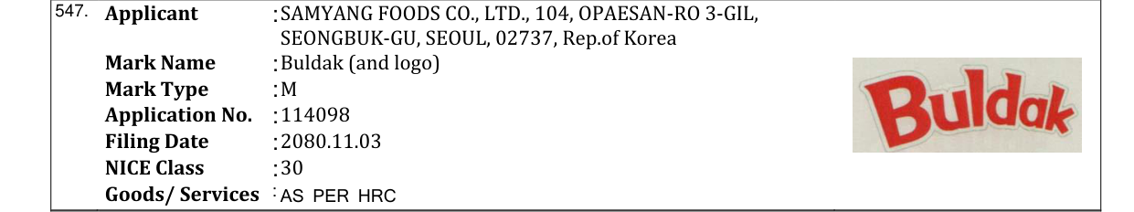 Original bulletin entry for Buldak (and logo)