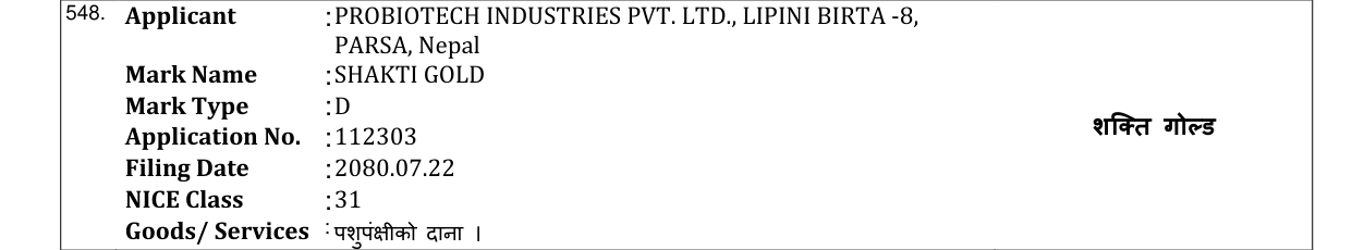 Original bulletin entry for SHAKTI GOLD