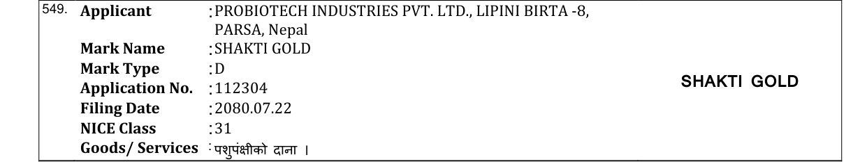 Original bulletin entry for SHAKTI GOLD