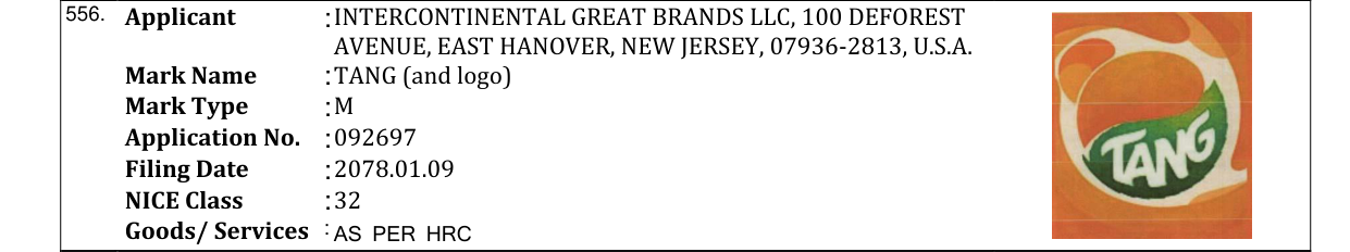 Original bulletin entry for TANG (and logo)