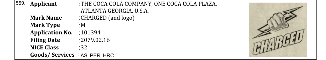 Original bulletin entry for CHARGED (and logo)