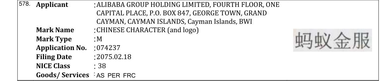 Original bulletin entry for CHINESE CHARACTER (and logo)