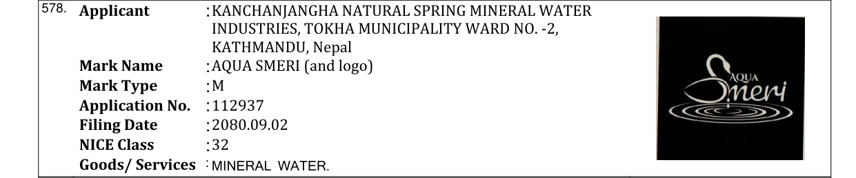 Original bulletin entry for AQUA SMERI (and logo)