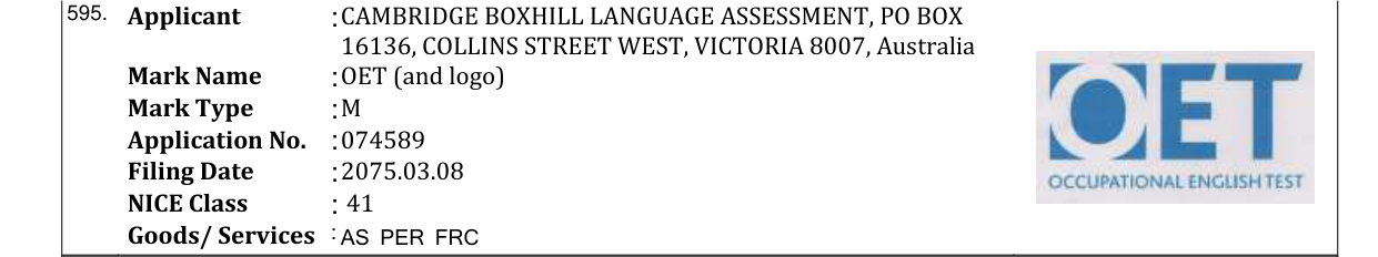 Original bulletin entry for OET (and logo)