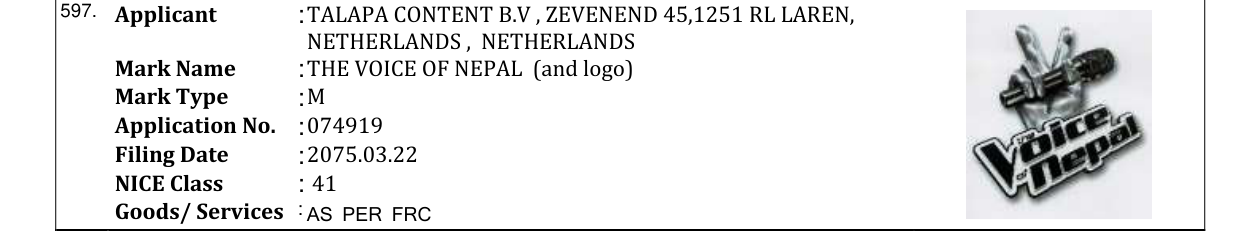 Original bulletin entry for THE VOICE OF NEPAL (and logo)