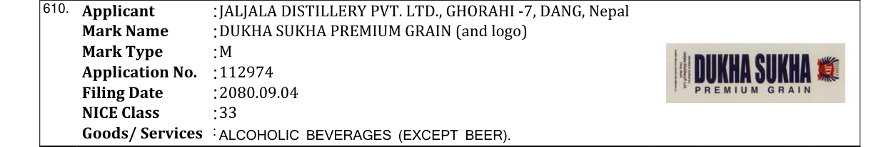 Original bulletin entry for DUKHA SUKHA PREMIUM GRAIN (and logo)