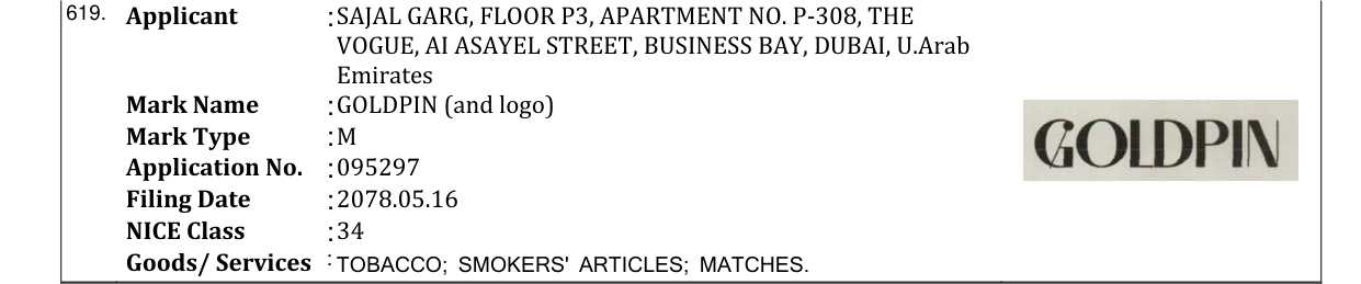 Original bulletin entry for GOLDPIN (and logo)
