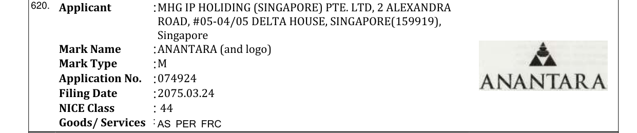 Original bulletin entry for ANANTARA (and logo)