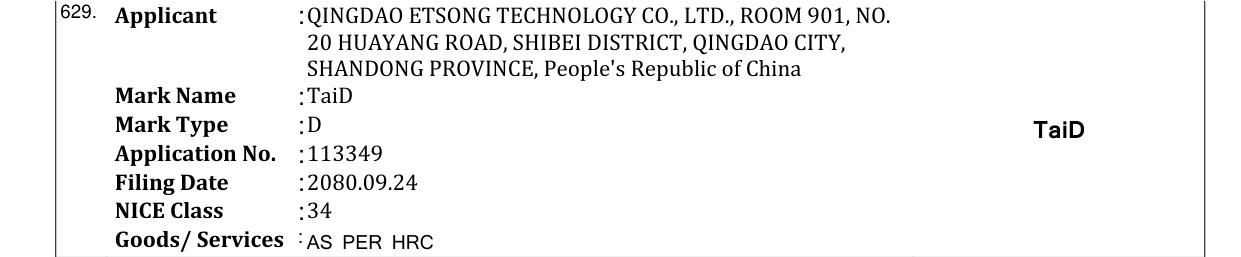 Original bulletin entry for TaiD