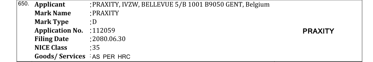 Original bulletin entry for PRAXITY