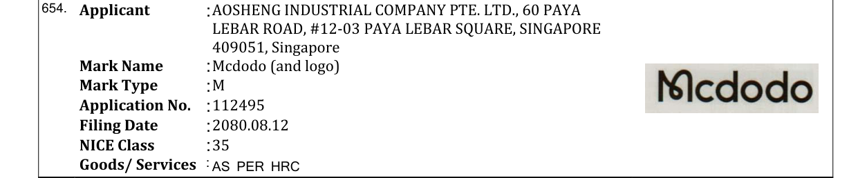 Original bulletin entry for Mcdodo (and logo)
