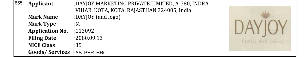 Original bulletin entry for DAYJOY (and logo)