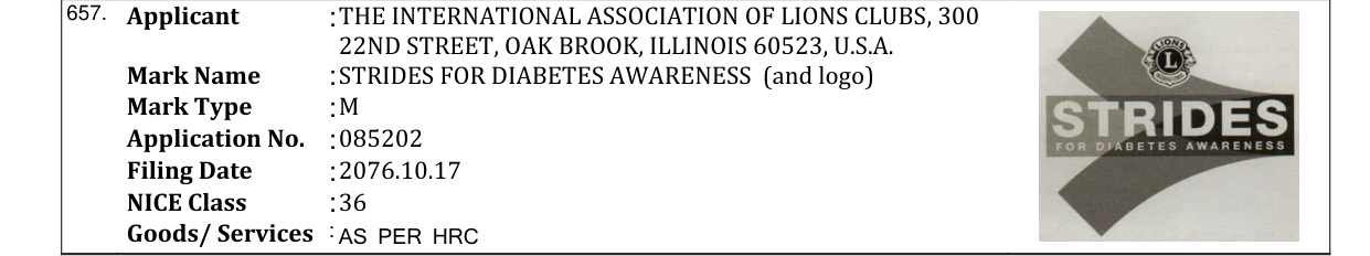 Original bulletin entry for STRIDES FOR DIABETES AWARENESS (and logo)