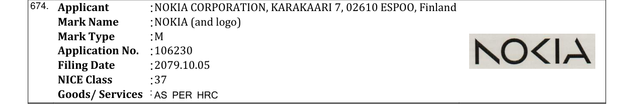 Original bulletin entry for NOKIA (and logo)