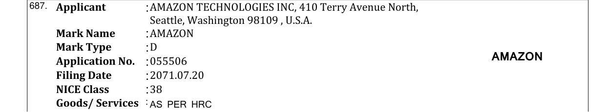 Original bulletin entry for AMAZON
