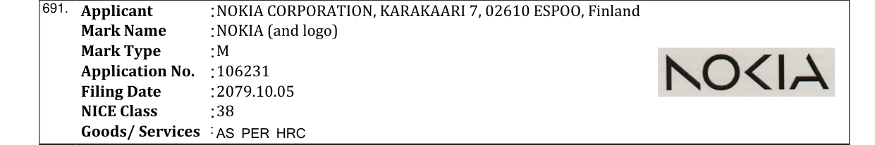 Original bulletin entry for NOKIA (and logo)