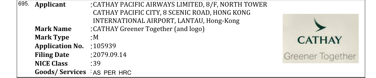 Original bulletin entry for CATHAY Greener Together (and logo)