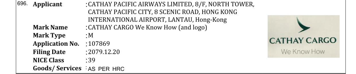 Original bulletin entry for CATHAY CARGO We Know How (and logo)